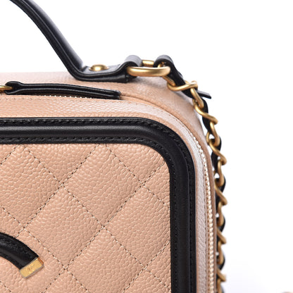 Chanel Caviar Quilted Medium CC Filigree Vanity Case Beige Black 8 of 10