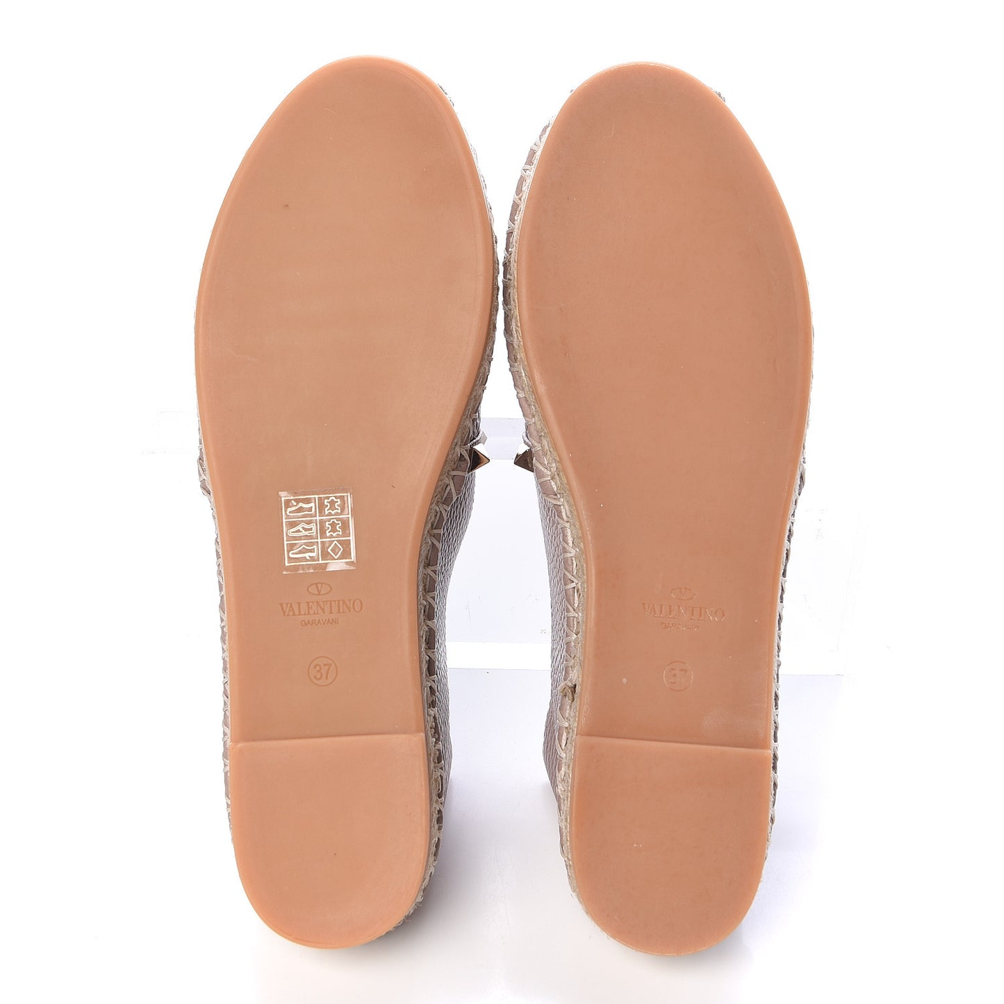 Pebbled Calfskin Rockstud Espadrilles 37 Poudre