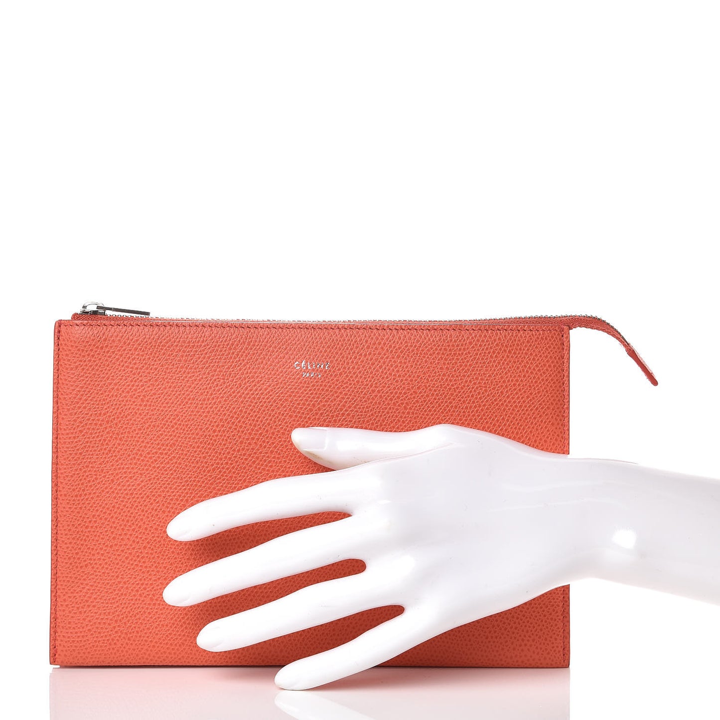Shiny Grained Calfskin Solo Trio Cosmetic Pouch Coral