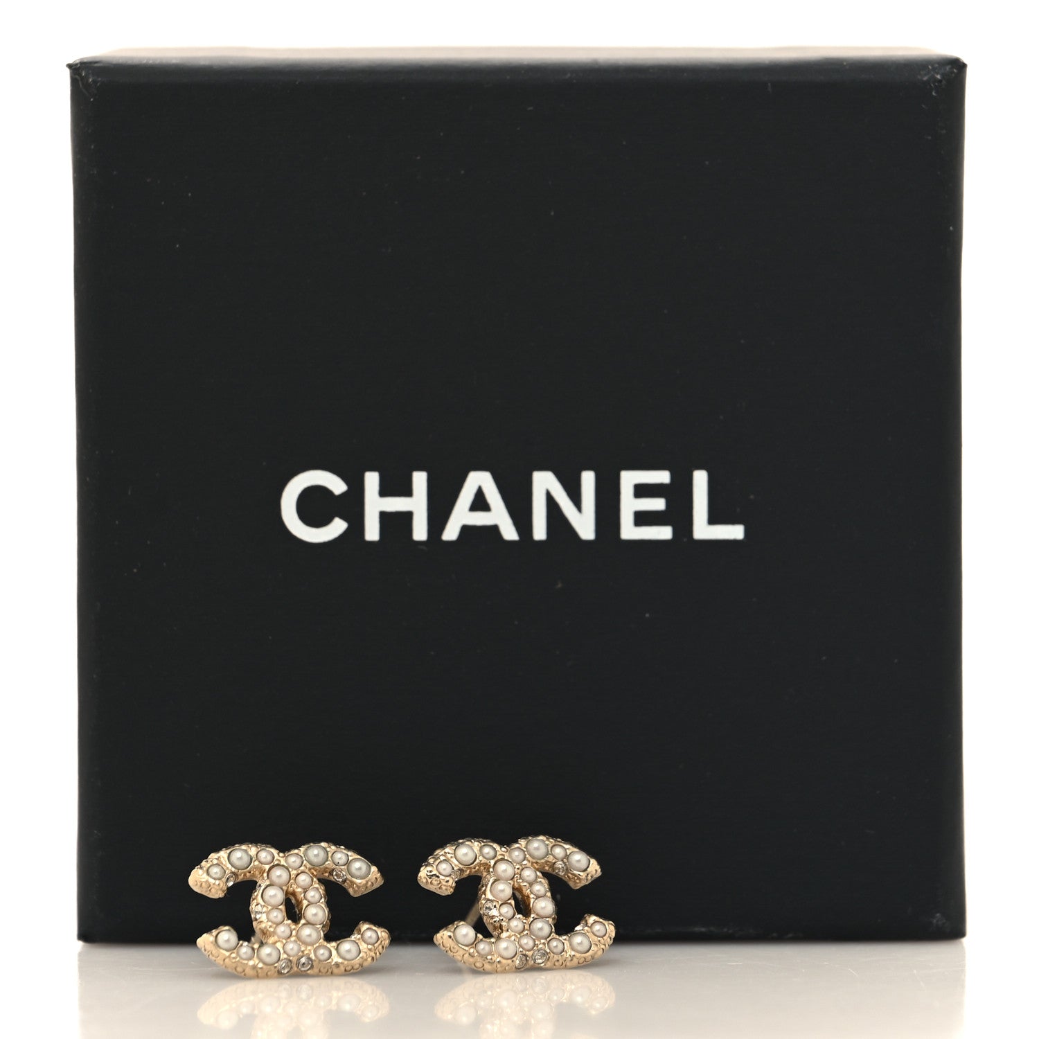 Chanel Pearl Crystal CC Earrings Light Gold 4 of 5