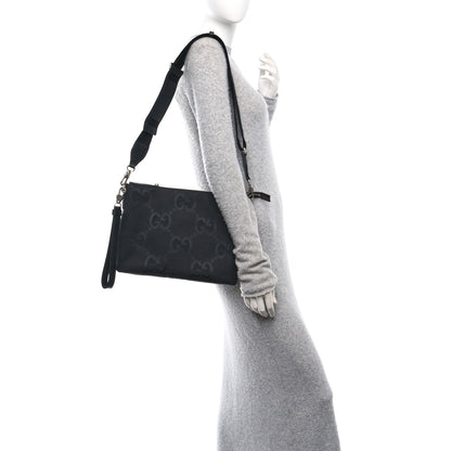 Gucci Monogram Jumbo GG Textured Dollar Calfskin Wristlet Messenger Bag Black 3 of 10