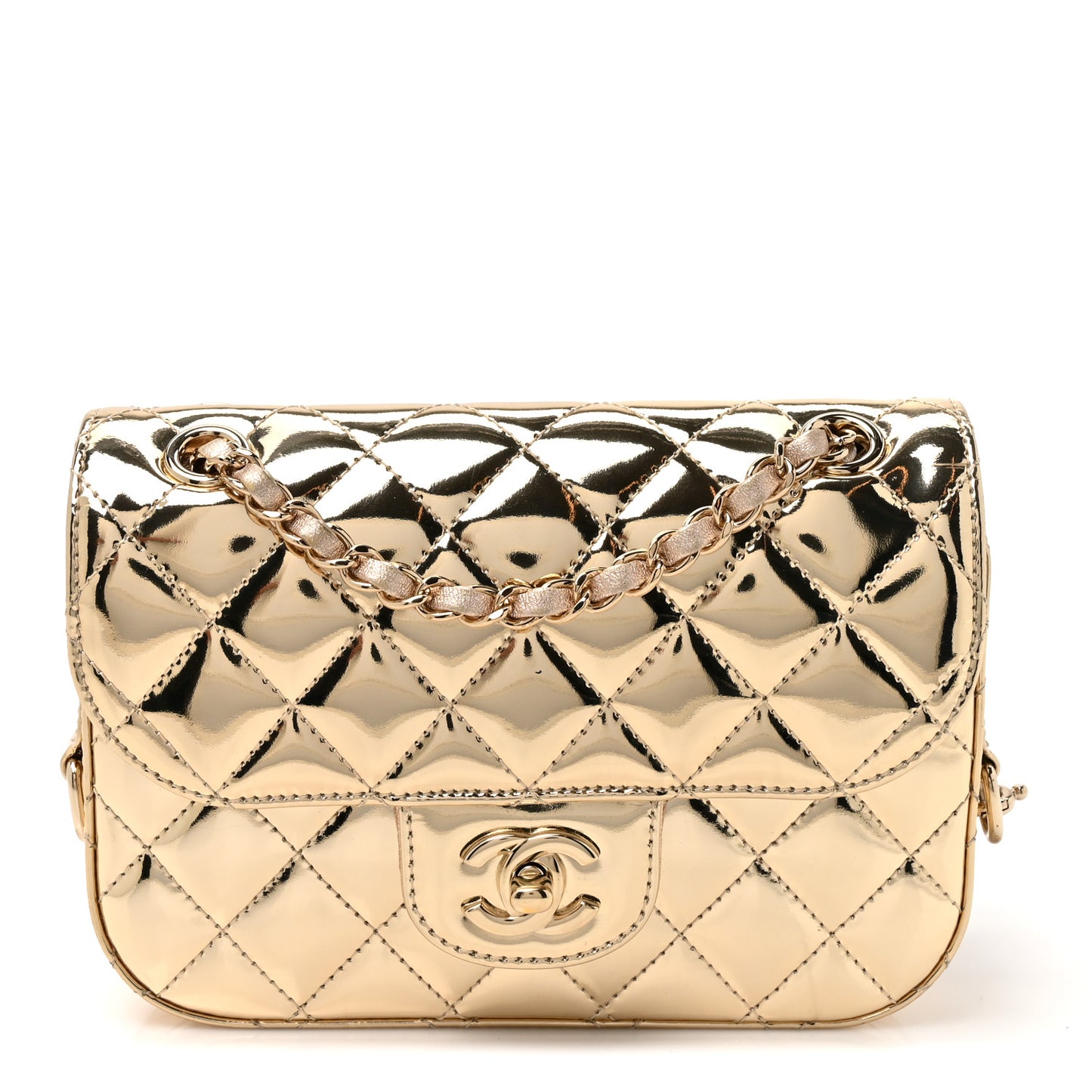 Mirror Calfskin Metallic Calfskin Quilted Hollywood Boulevard Mini Flap With Star Coin Purse Gold