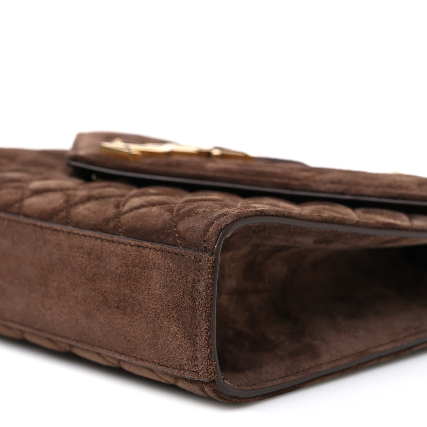 Suede Mixed Matelasse Triquilt Medium Monogram Envelope Satchel Bark Brown