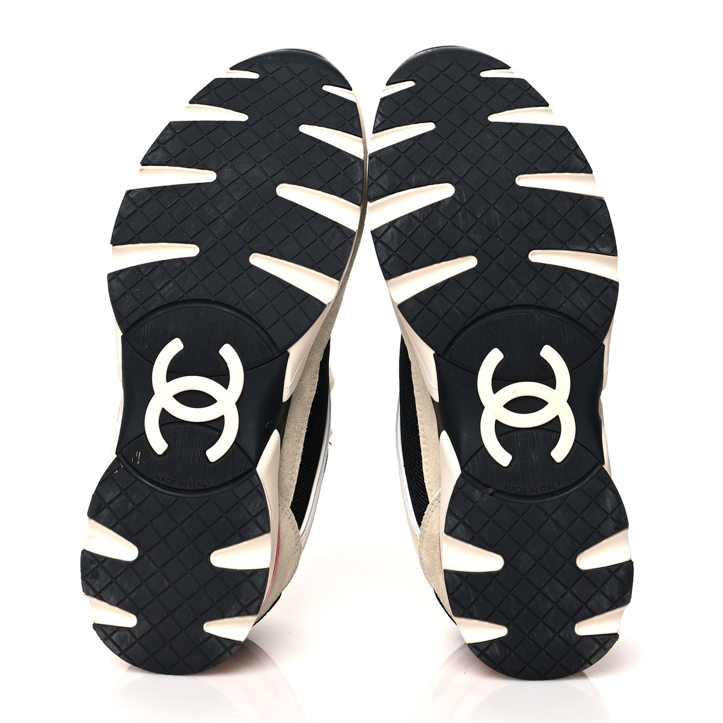 Mesh Suede Calfskin Womens CC Sneakers 38 White Black Pink
