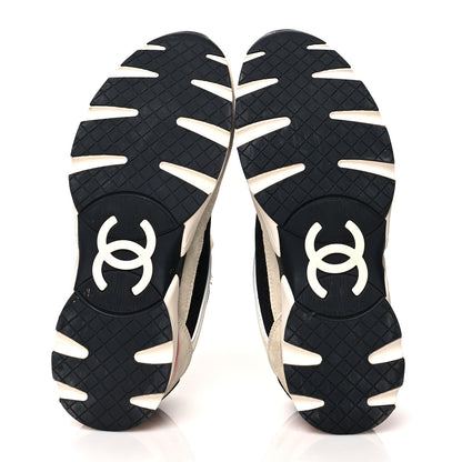 Chanel Mesh Suede Calfskin Womens CC Sneakers 38 White Black Pink 5 of 10