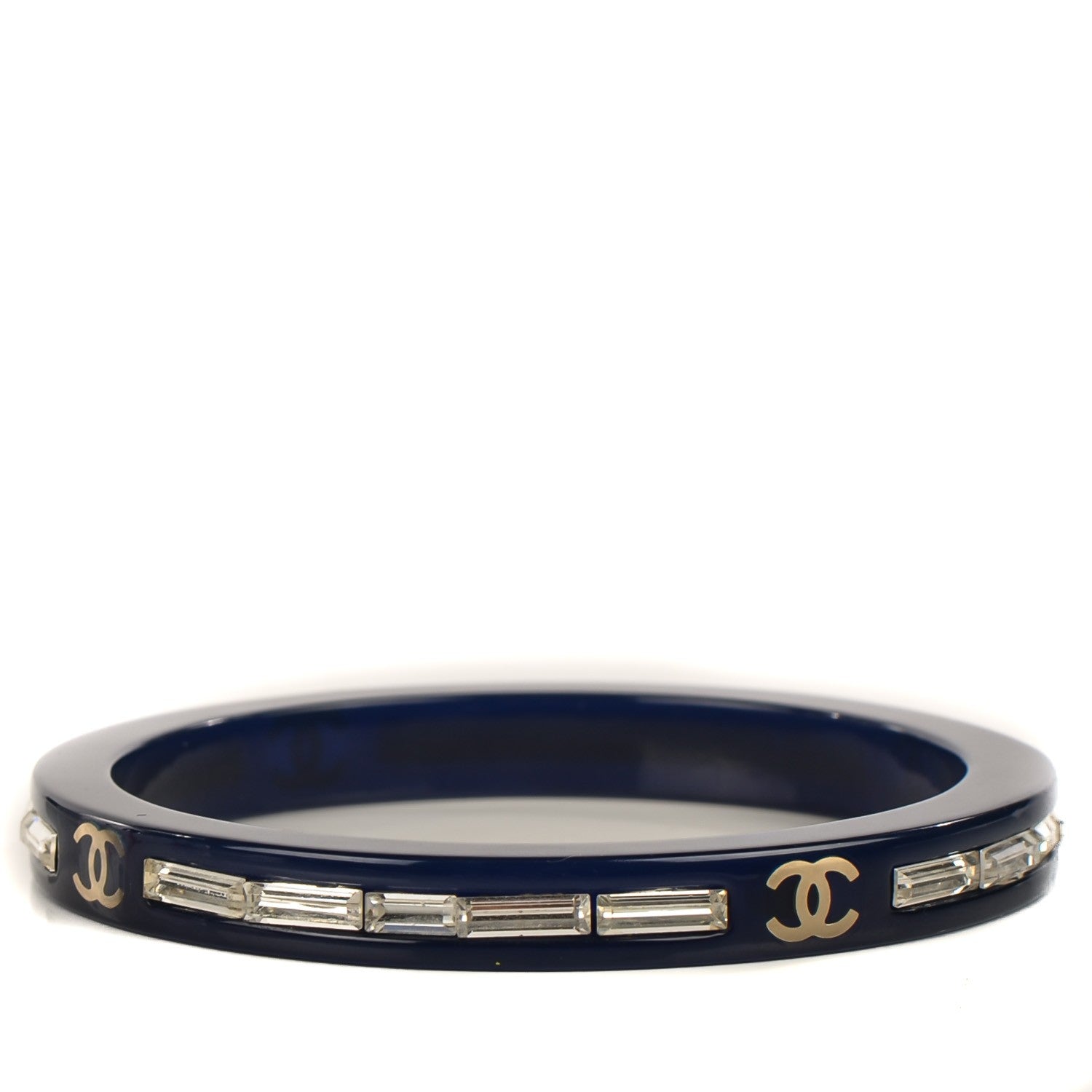 Chanel Resin Crystal Baguette CC Bangle Dark Blue 4 of 6