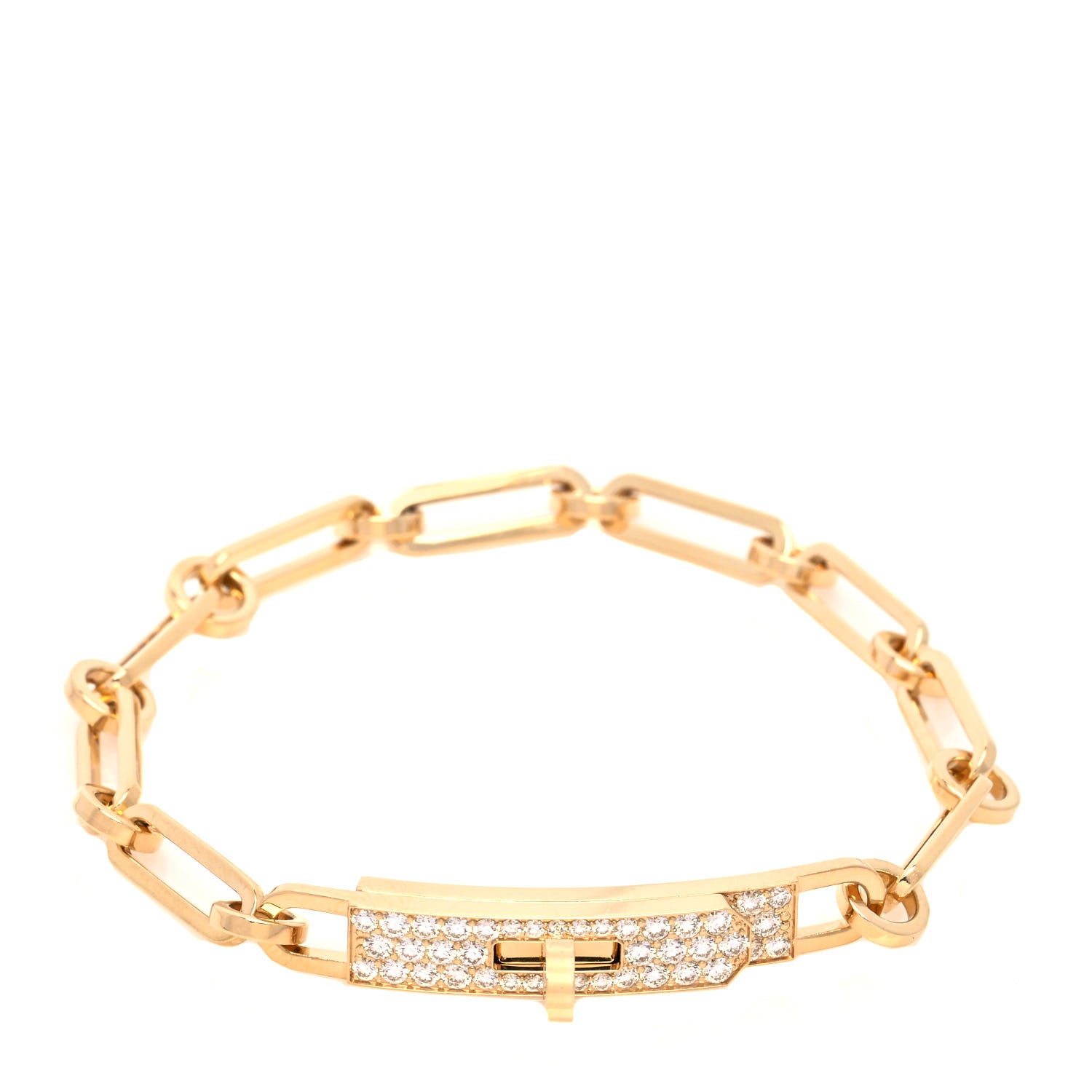 Hermes 18K Yellow Gold Diamond Pave PM Kelly Chaine Bracelet ST 2 of 5