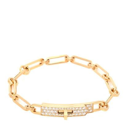 Hermes 18K Yellow Gold Diamond Pave PM Kelly Chaine Bracelet ST 2 of 5