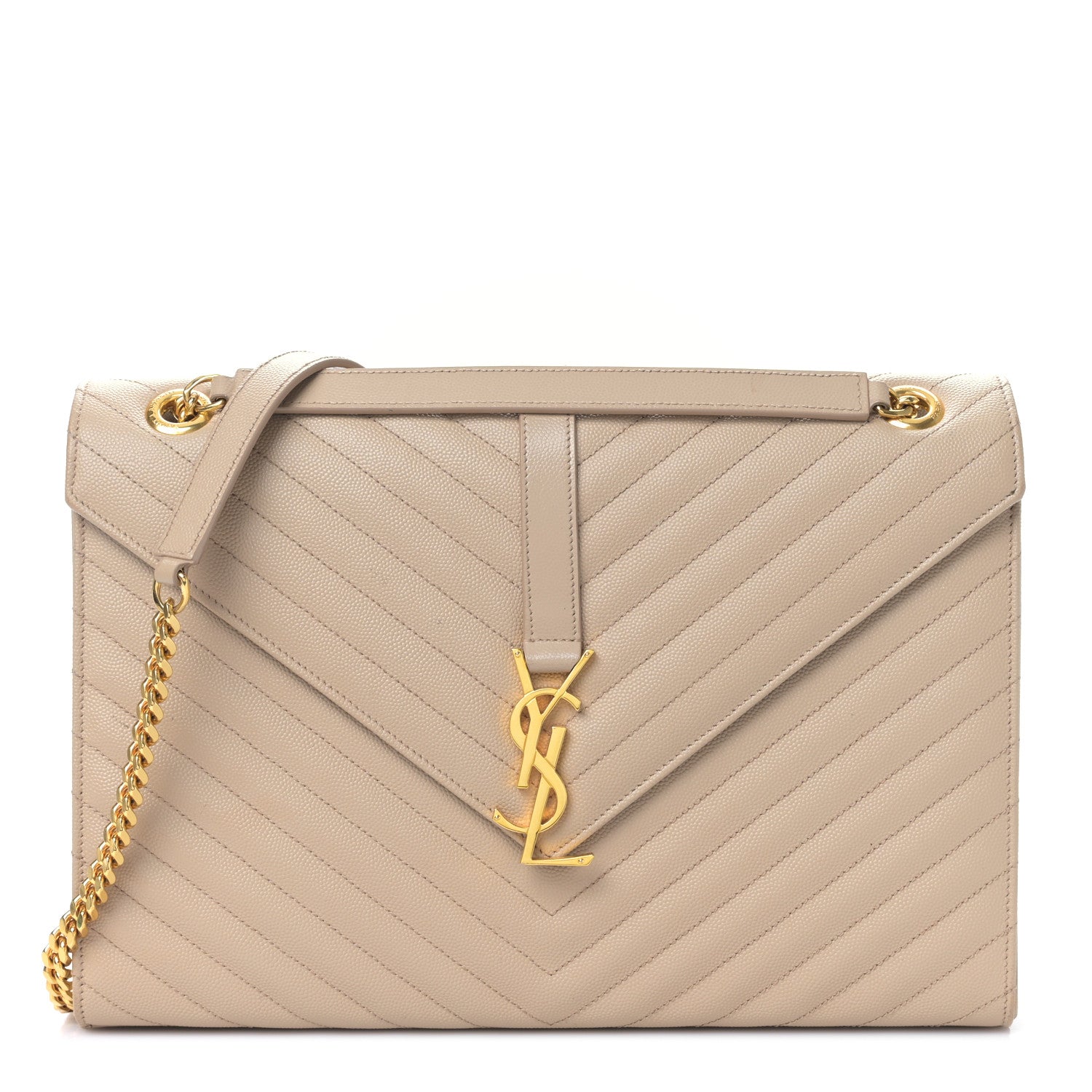 Saint Laurent Grain De Poudre Matelasse Chevron Large Monogram Satchel Dark Beige 1 of 9