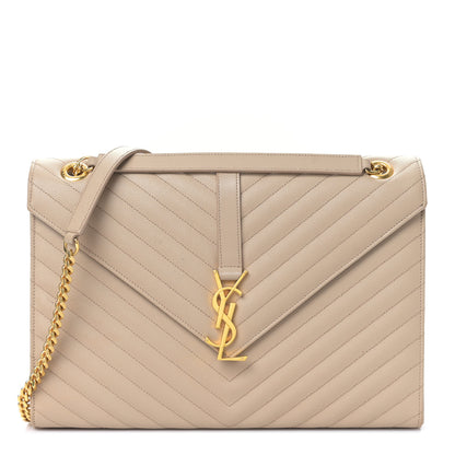 Saint Laurent Grain De Poudre Matelasse Chevron Large Monogram Satchel Dark Beige 1 of 9