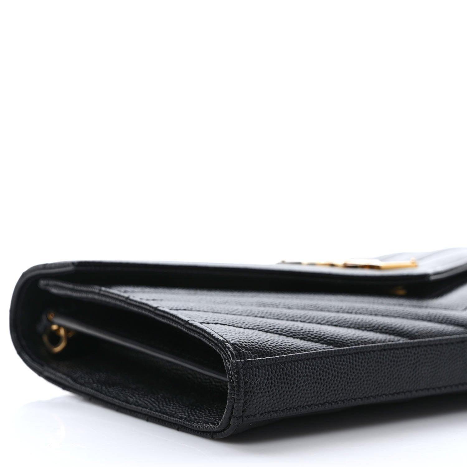 Saint Laurent Grain De Poudre Matelasse Chevron Monogram Chain Wallet Black 7 of 8