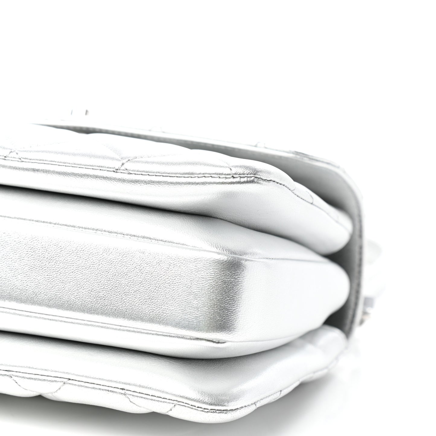 Metallic Lambskin Quilted Small Trendy CC Flap Dual Handle Bag Silver