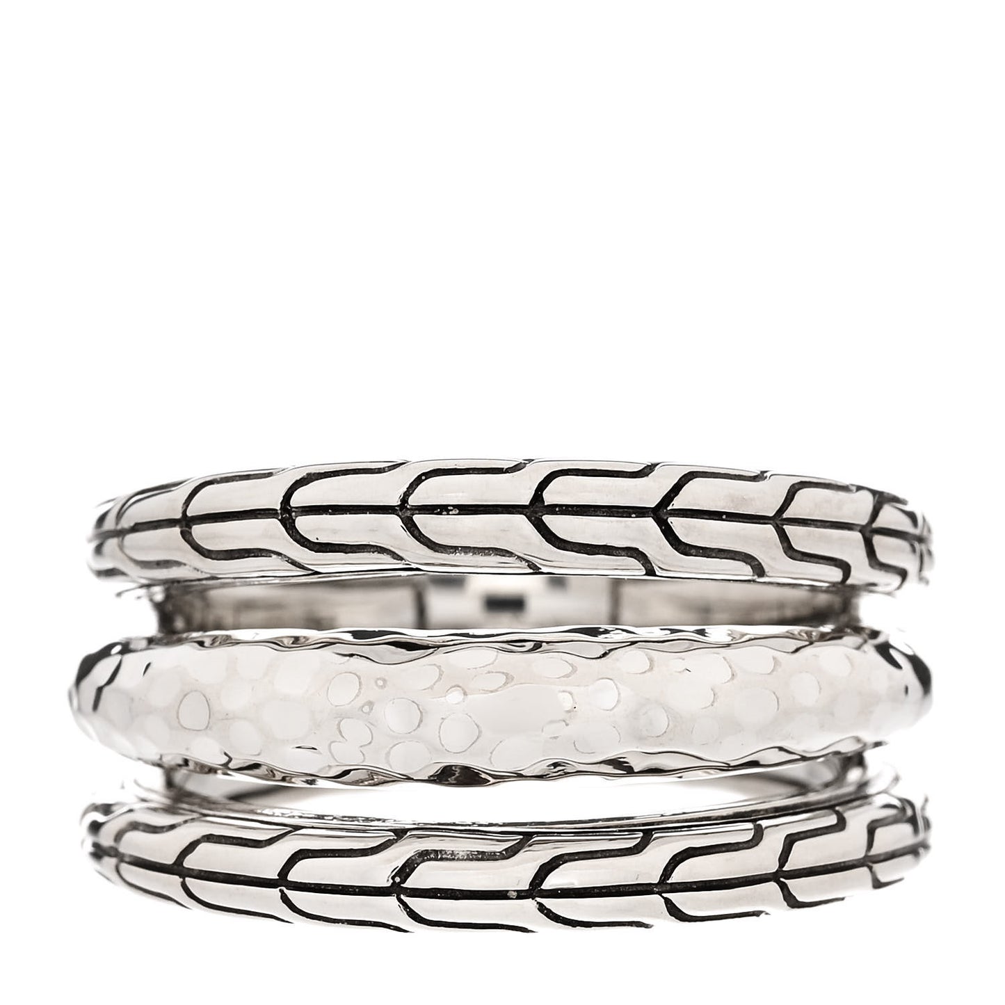Sterling Silver Classic Chain Hammered 3-Row Ring 54 7