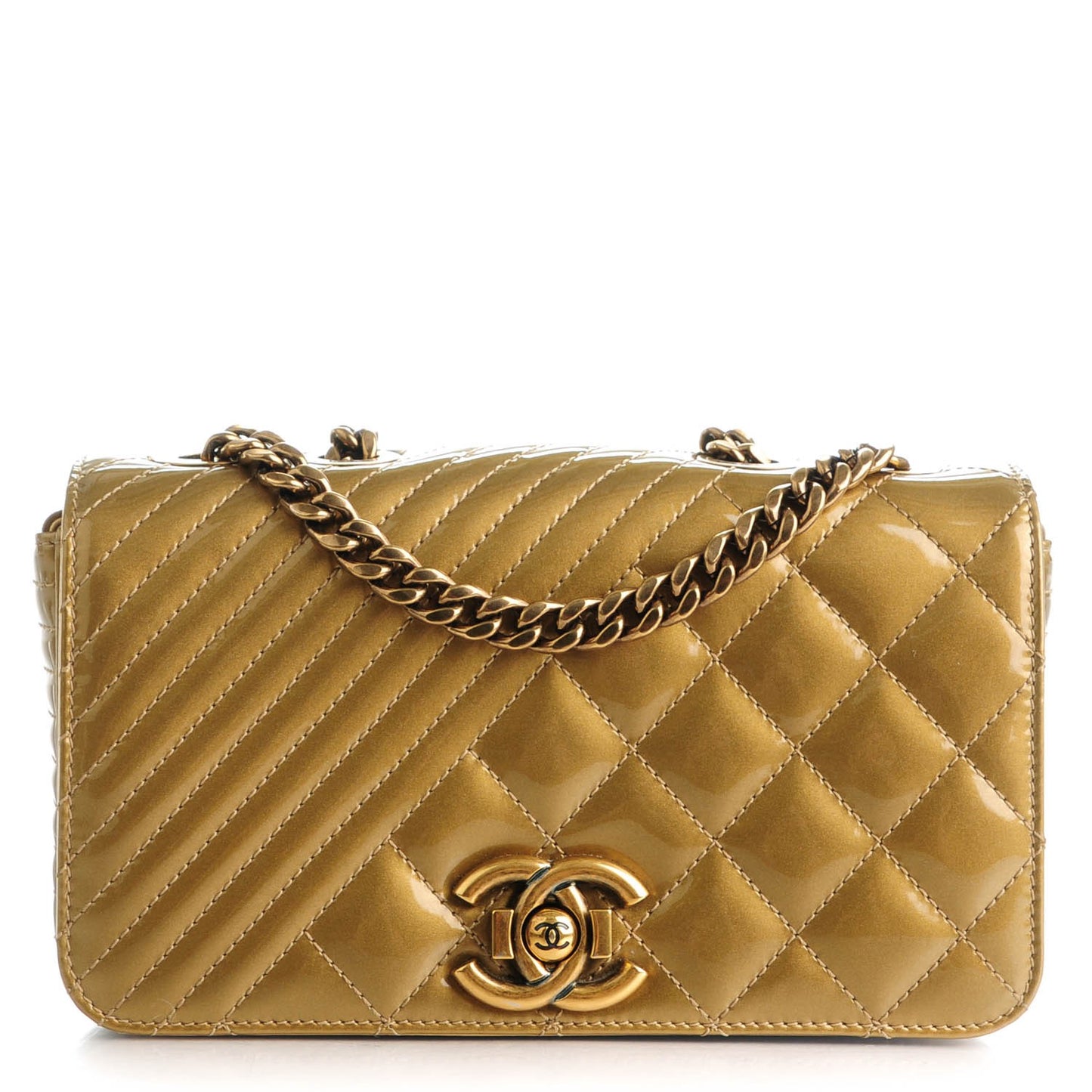 Patent Quilted Small Coco Boy Flap Gold