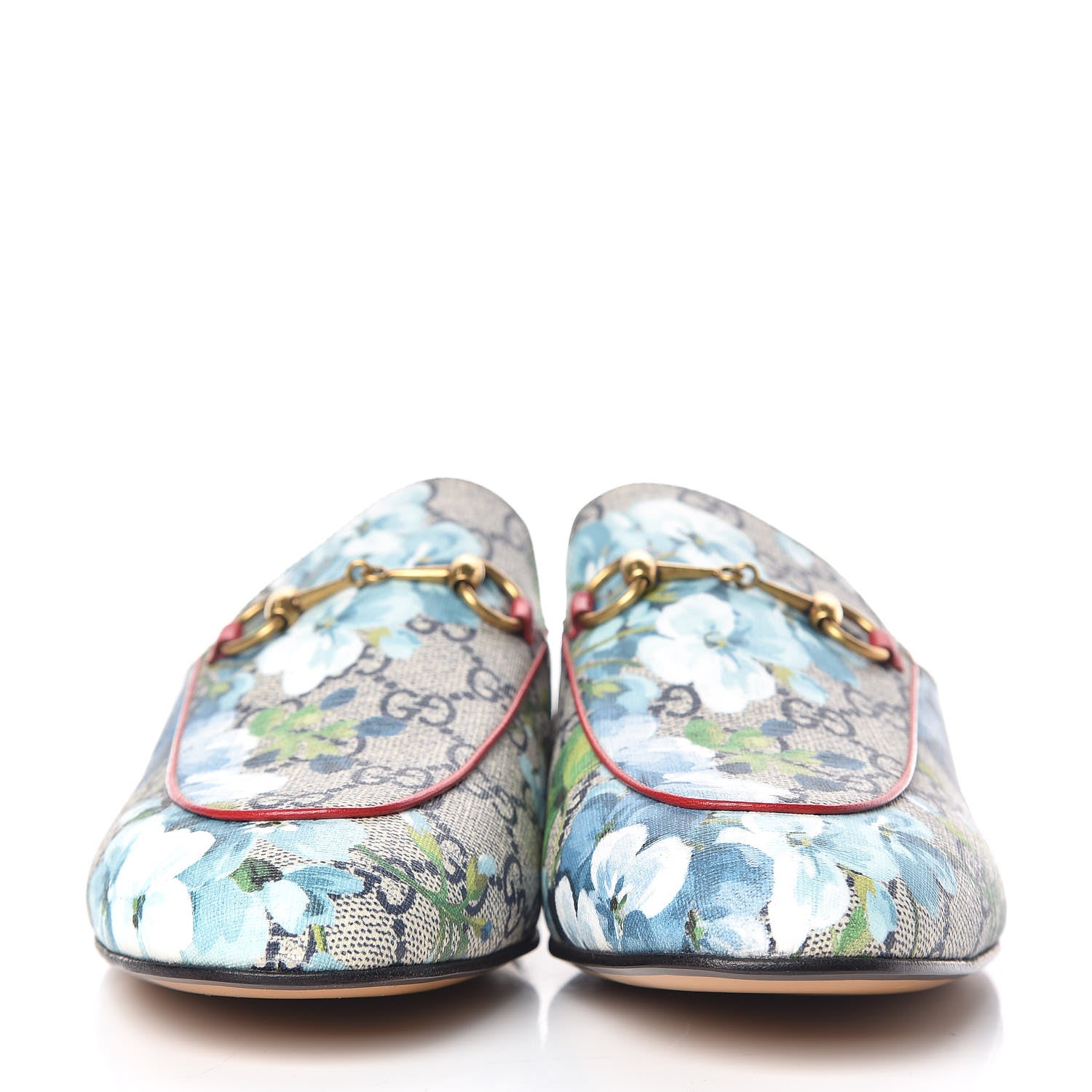 Gucci GG Supreme Monogram Blooms Womens Princetown Slippers 40 Beige Blue Navy Hibiscus Red 3 of 11