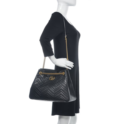 Gucci Calfskin Matelasse Medium GG Marmont Shoulder Tote Bag Black 2 of 9