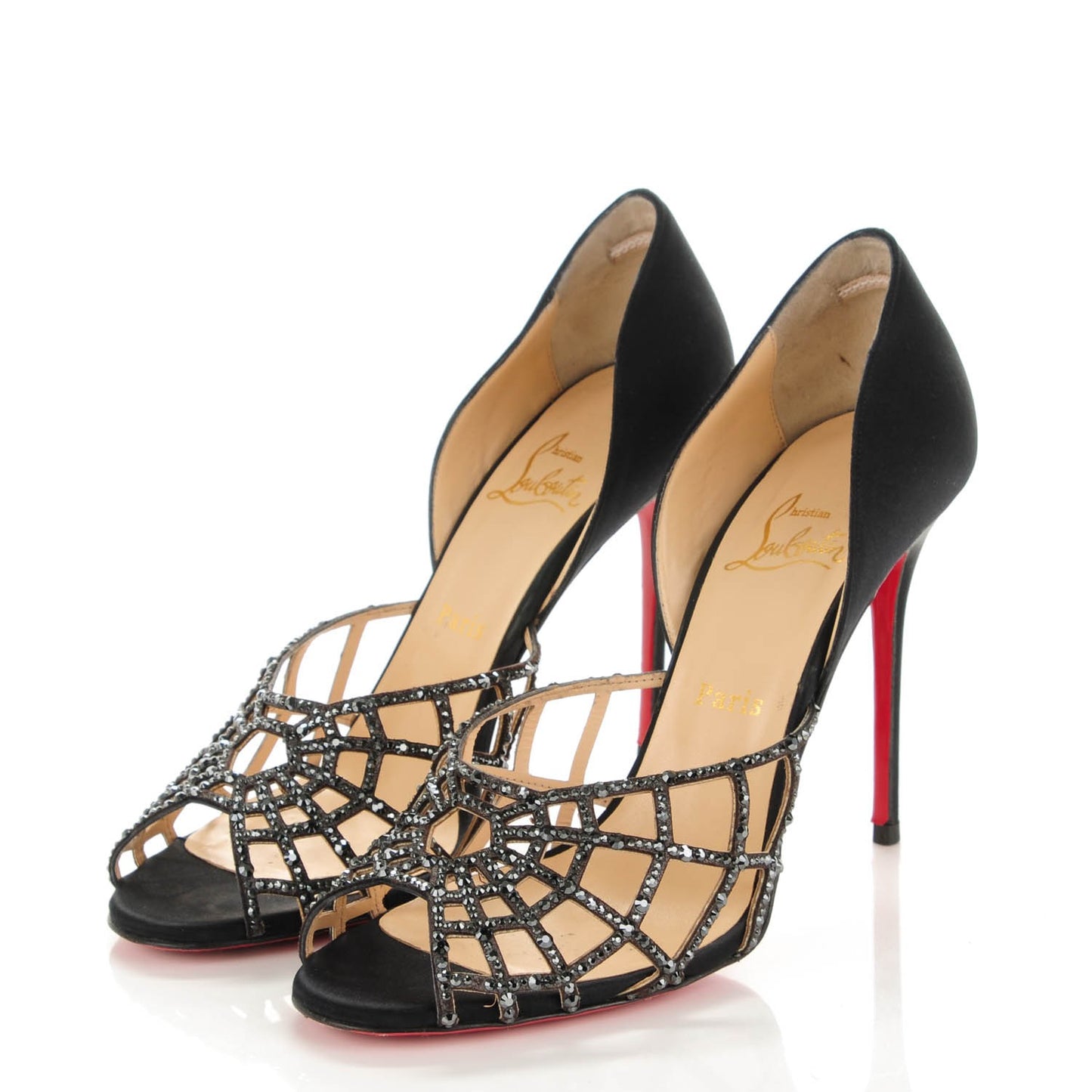 Satin Strass Aranea 100 Heels 39.5 Black Hematite