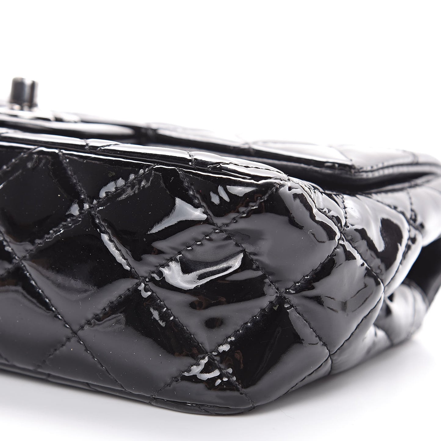 Patent Calfskin Quilted Mini Rectangular Flap Black