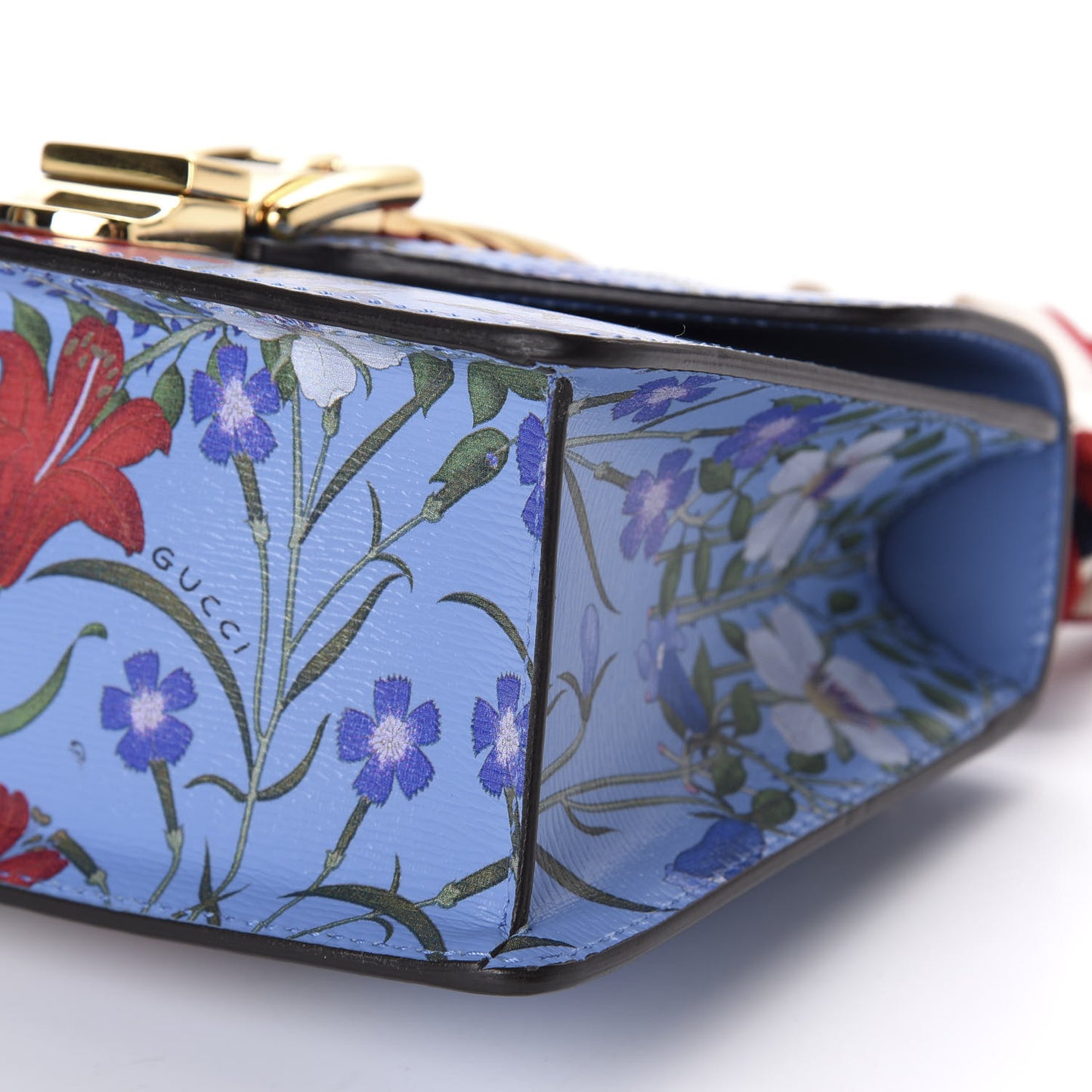 Shangai Calfskin Web New Flora Mini Sylvie Chain Shoulder Bag Azure