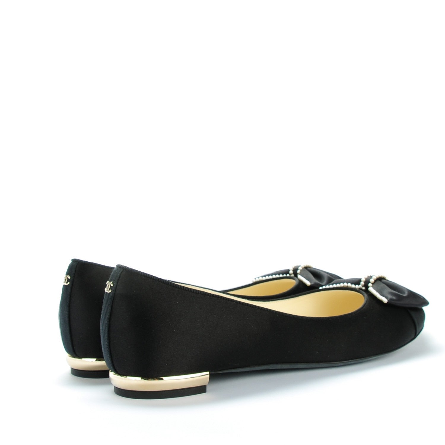 Chanel Satin Pearl Bow Ballerina Flats 41 Black 4 of 9