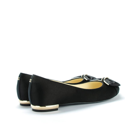 Chanel Satin Pearl Bow Ballerina Flats 41 Black 4 of 9