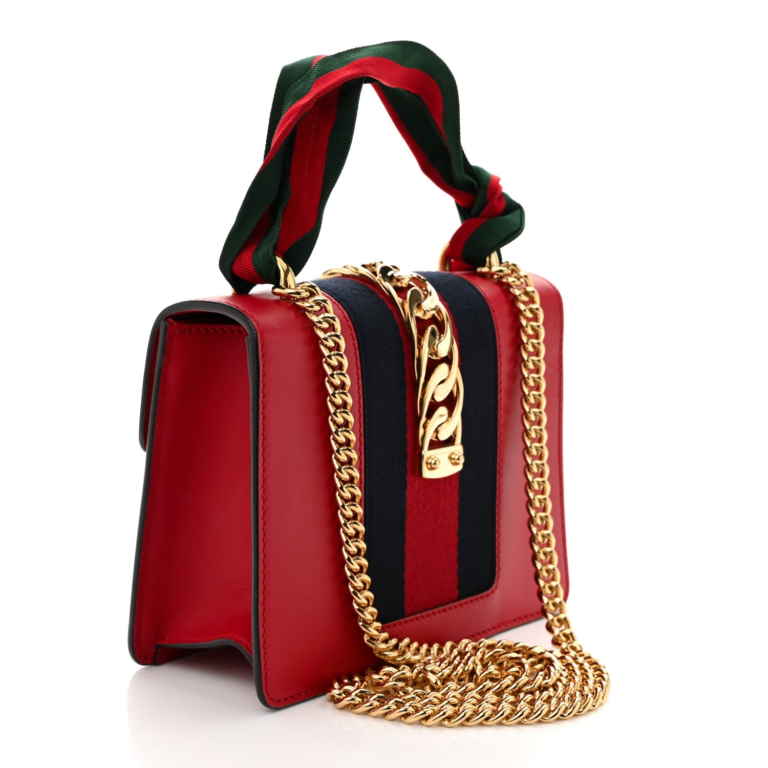 Gucci Calfskin Mini Sylvie Chain Shoulder Bag Hibiscus Red 3 of 10