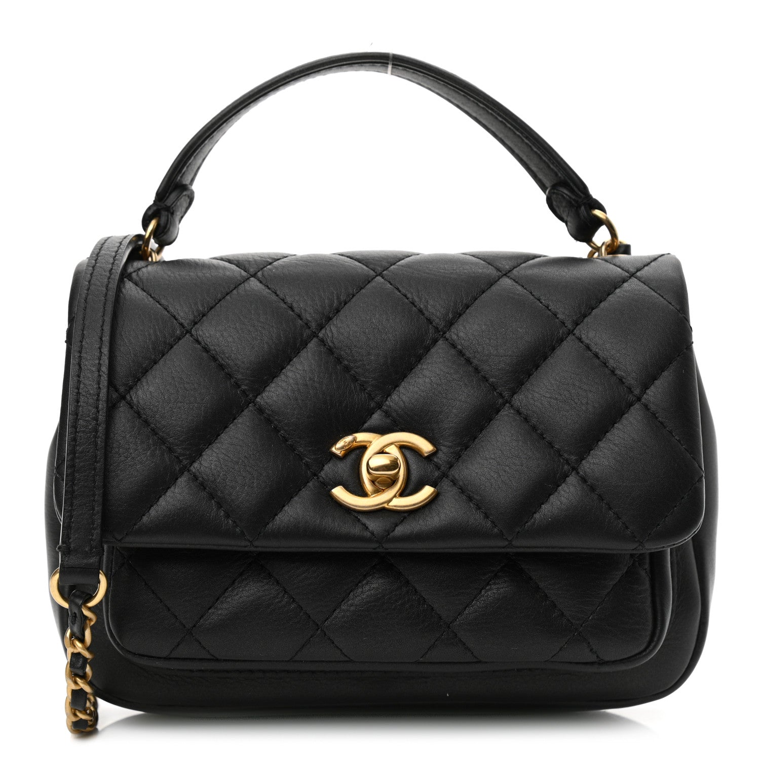 Chanel Calfskin Quilted Top Handle Flap Black 1 of 11