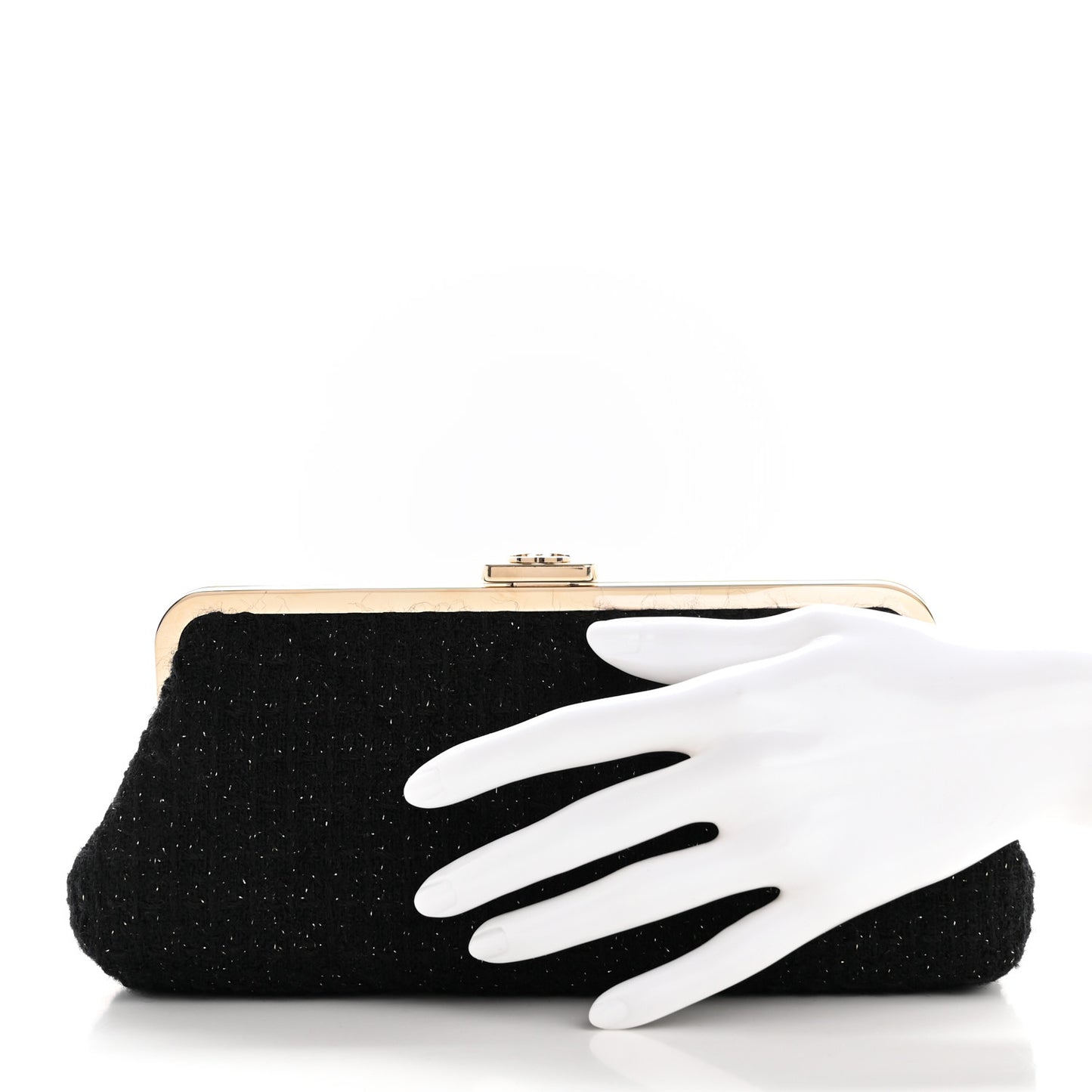 Tweed Quilted Kiss Lock Clutch Black