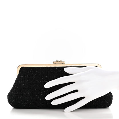 Chanel Tweed Quilted Kiss Lock Clutch Black 2 of 10