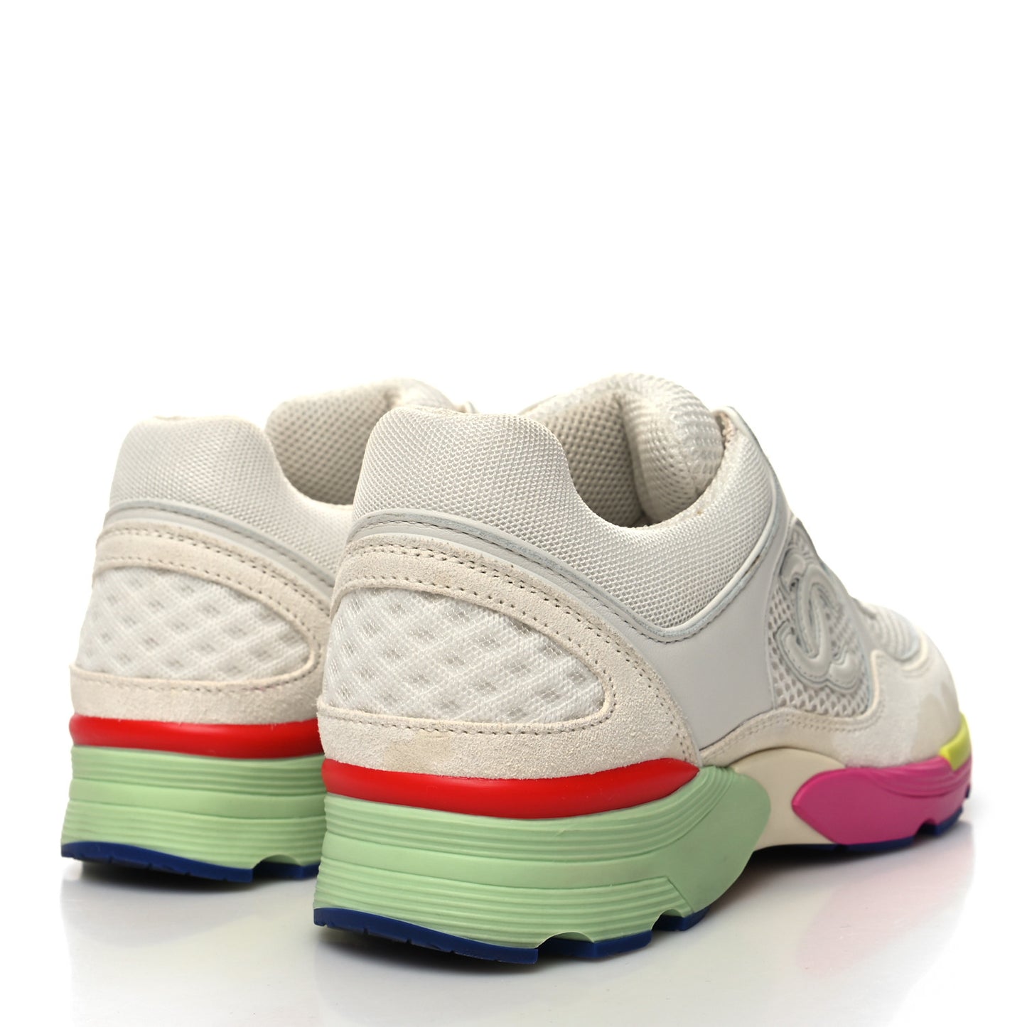 Suede Calfskin CC Sneakers 36 White Pink Green
