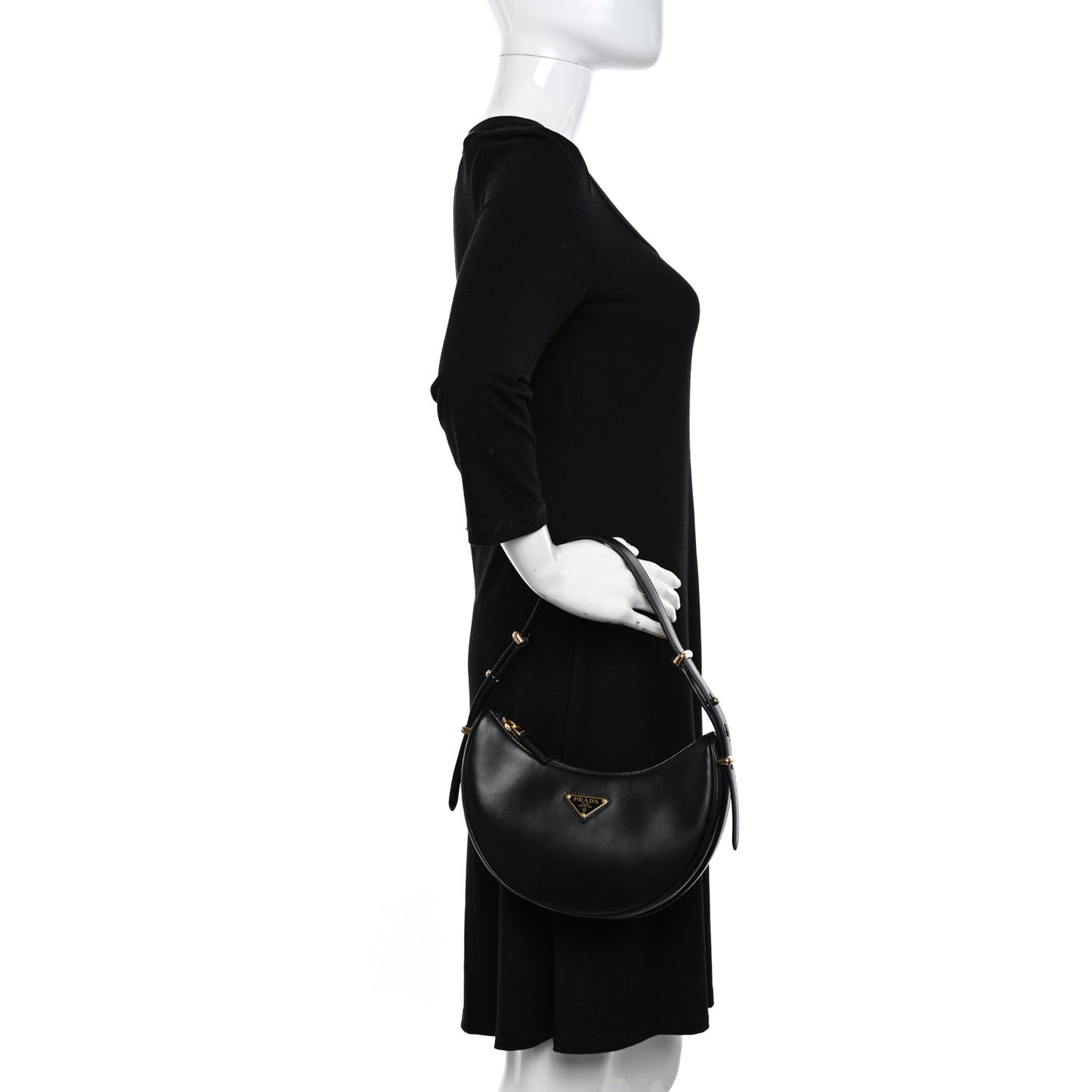 Soft Calfskin Arque Shoulder Bag Black