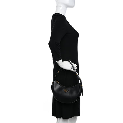 Prada Soft Calfskin Arque Shoulder Bag Black 2 of 9