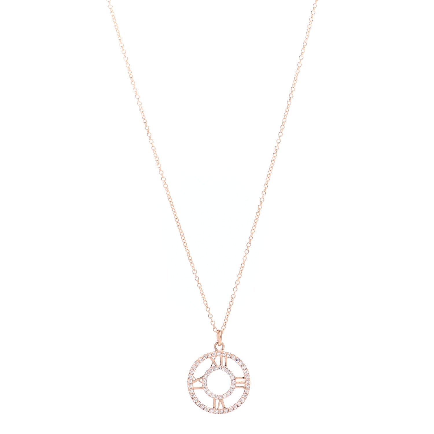 Tiffany 18K Rose Gold Diamond Small Atlas Open Pave Pendant Necklace 1 of 4