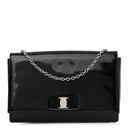 Salvatore Ferragamo Patent Large Ginny Vara Bow Shoulder Bag Black 1 of 12