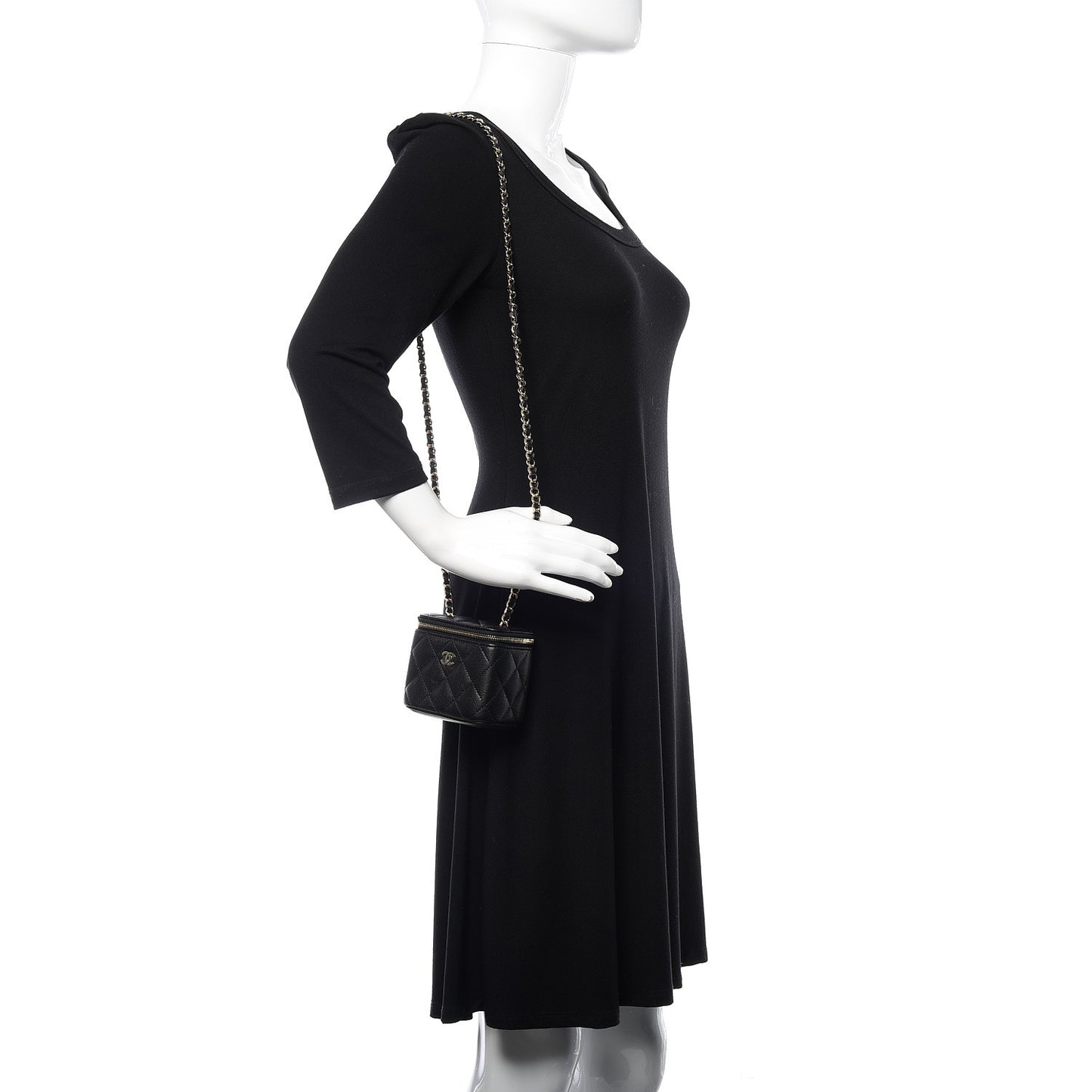 Caviar Quilted Mini Vanity Case With Chain Black