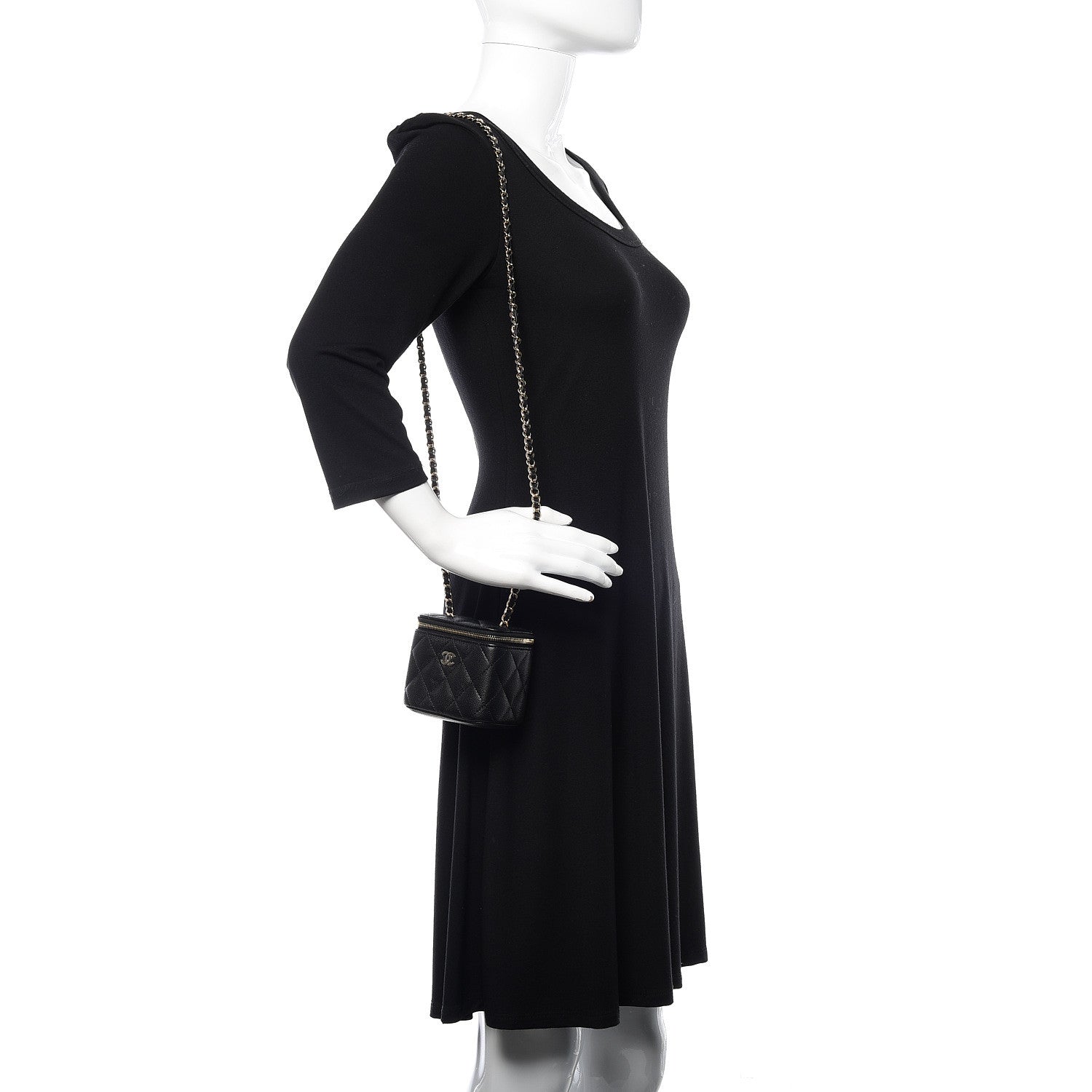 Chanel Caviar Quilted Mini Vanity Case With Chain Black 2 of 8