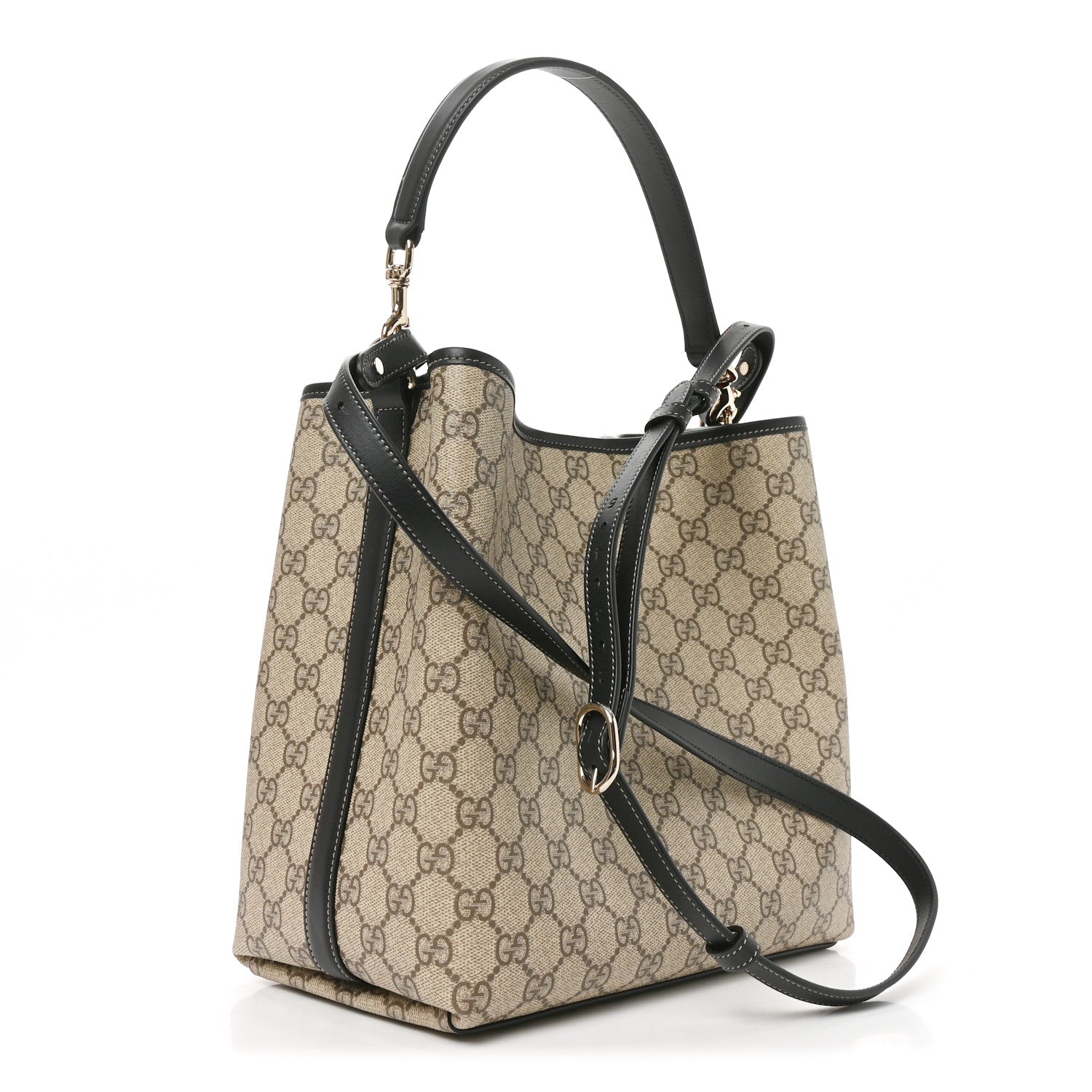 Gucci GG Supreme Monogram Medium Emblem Bucket Bag Beige Dark Brown Black 3 of 10