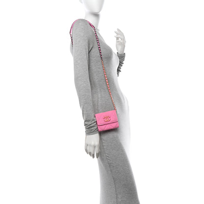 Chanel Denim Quilted Chanel 19 Flap Coin Purse With Chain Pink 2 of 12