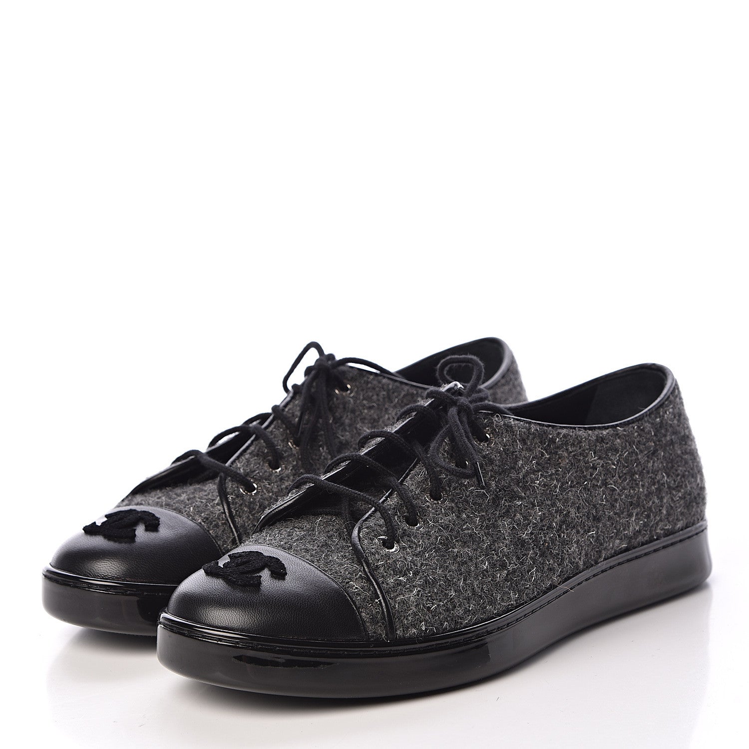 Chanel Fabric Calfskin Low Top Sneakers 39 Dark Grey 3 of 9