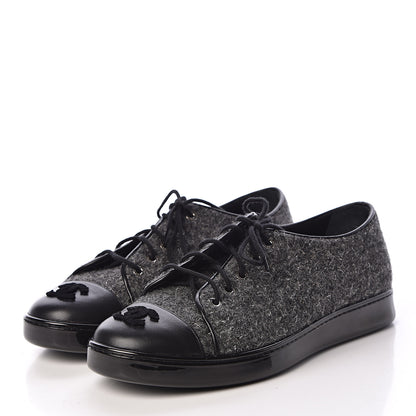 Chanel Fabric Calfskin Low Top Sneakers 39 Dark Grey 3 of 9