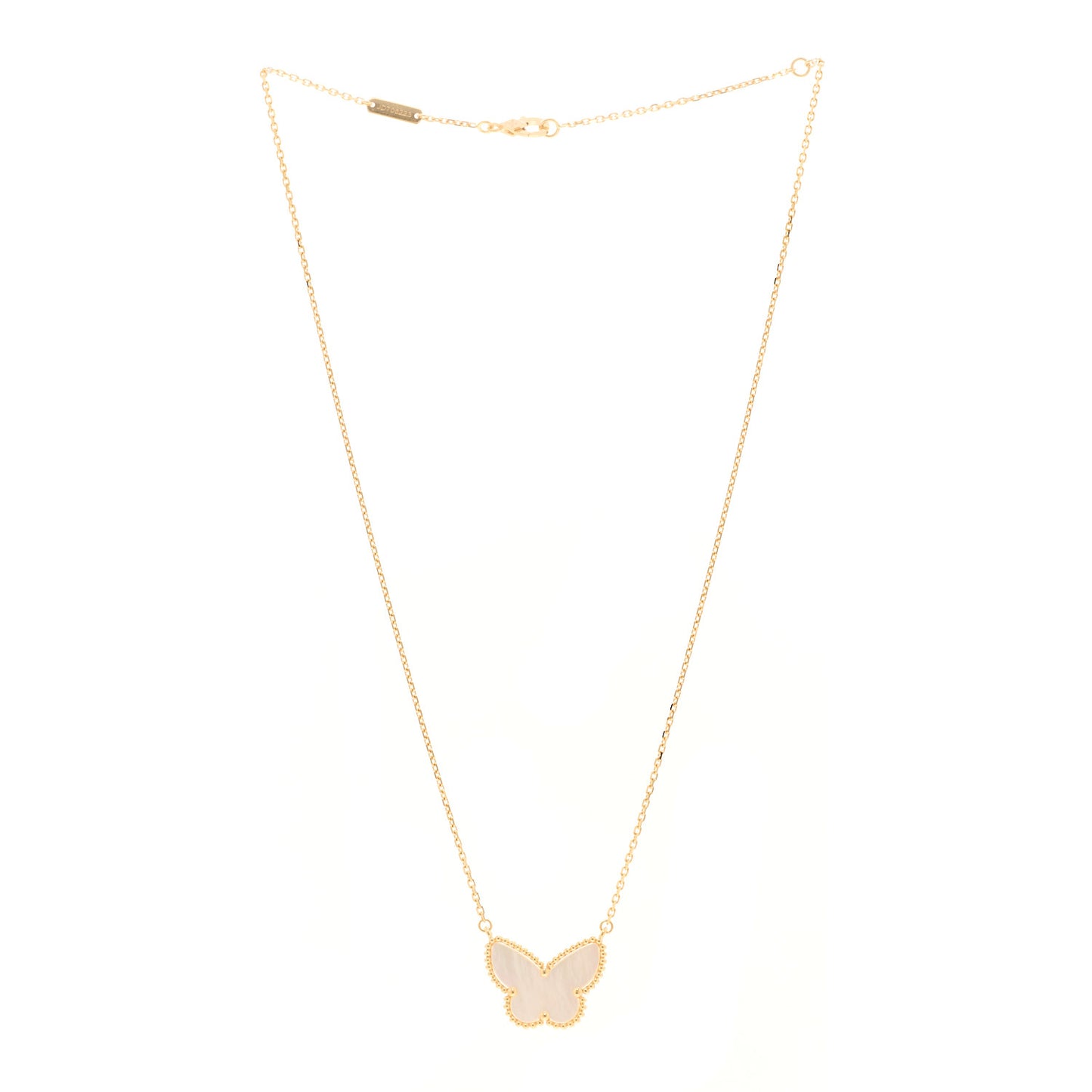 18K Yellow Gold Mother of Pearl Lucky Alhambra Butterfly Pendant Necklace