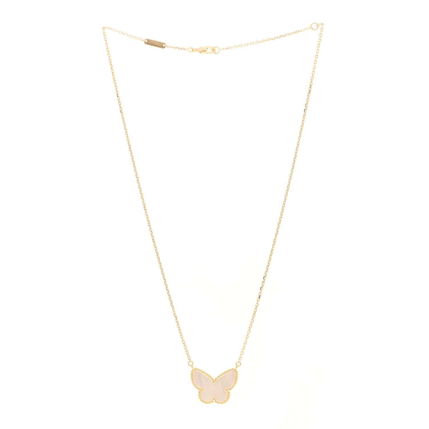 Van Cleef & Arpels 18K Yellow Gold Mother of Pearl Lucky Alhambra Butterfly Pendant Necklace 3 of 5