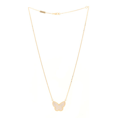 Van Cleef & Arpels 18K Yellow Gold Mother of Pearl Lucky Alhambra Butterfly Pendant Necklace 3 of 5