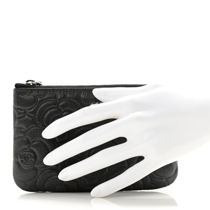 Chanel Goatskin Camellia Embossed Cosmetic Pouch Black 2 of 8