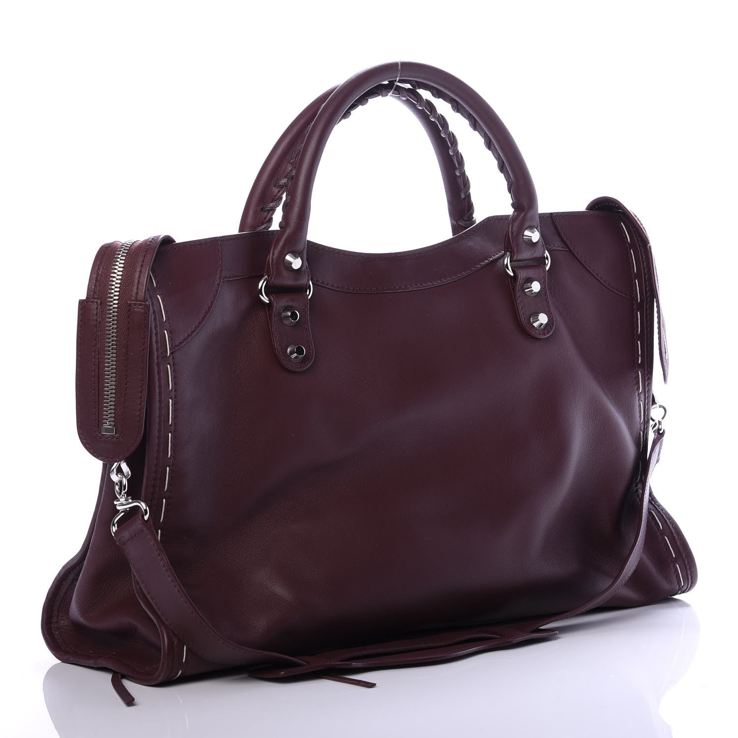 Balenciaga Calfskin Topstitch Classic Silver Hardware City Rouge Lie De Vin 3 of 10