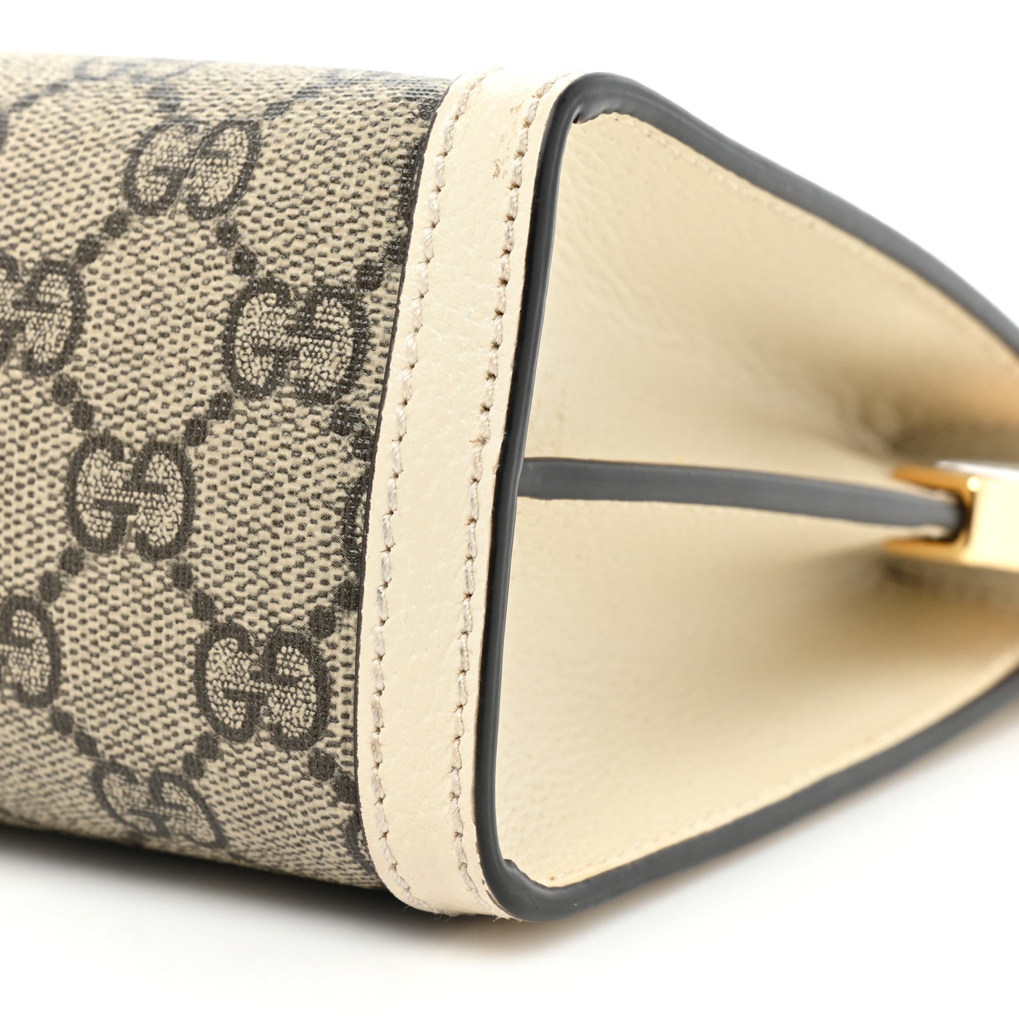 GG Supreme Monogram Textured Calfskin Web Small Ophidia Chain Shoulder Bag Beige Ebony Mystic White