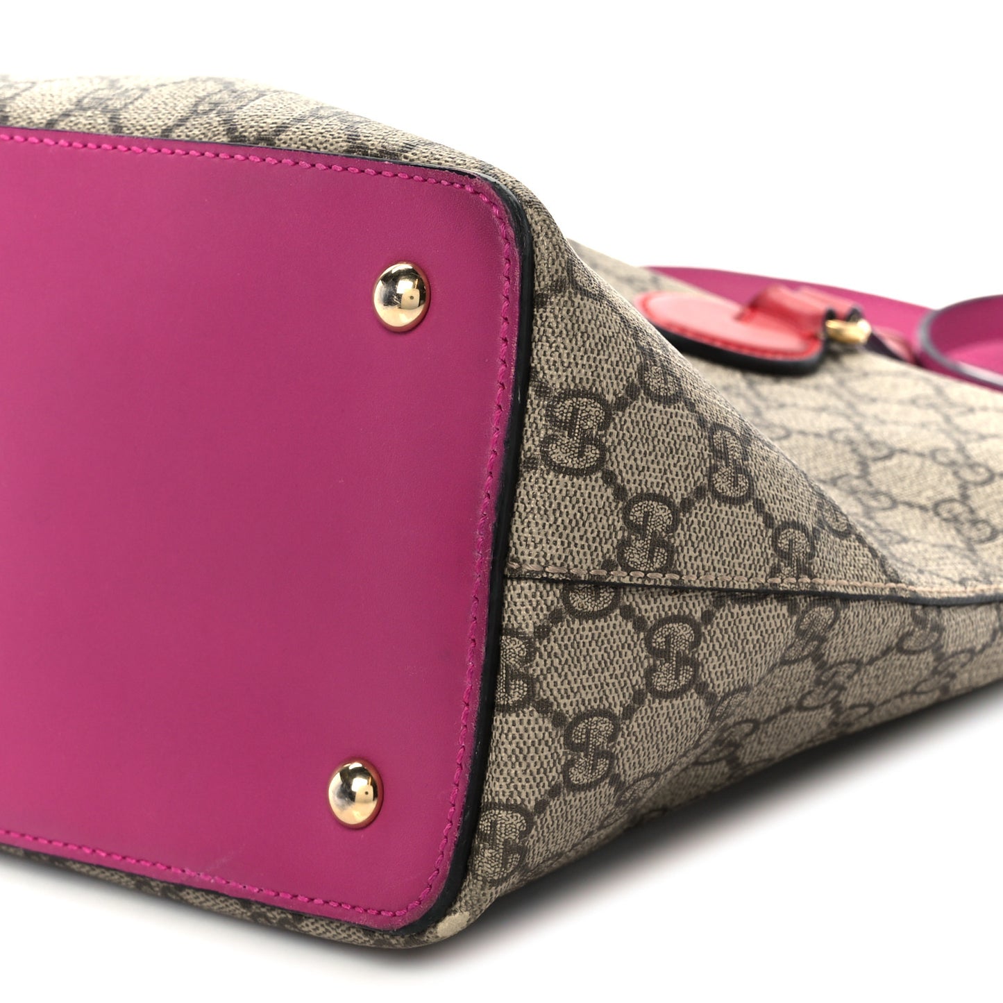 GG Supreme Monogram Linea A Foldover Tote Beige Hibiscus Red New Rosette