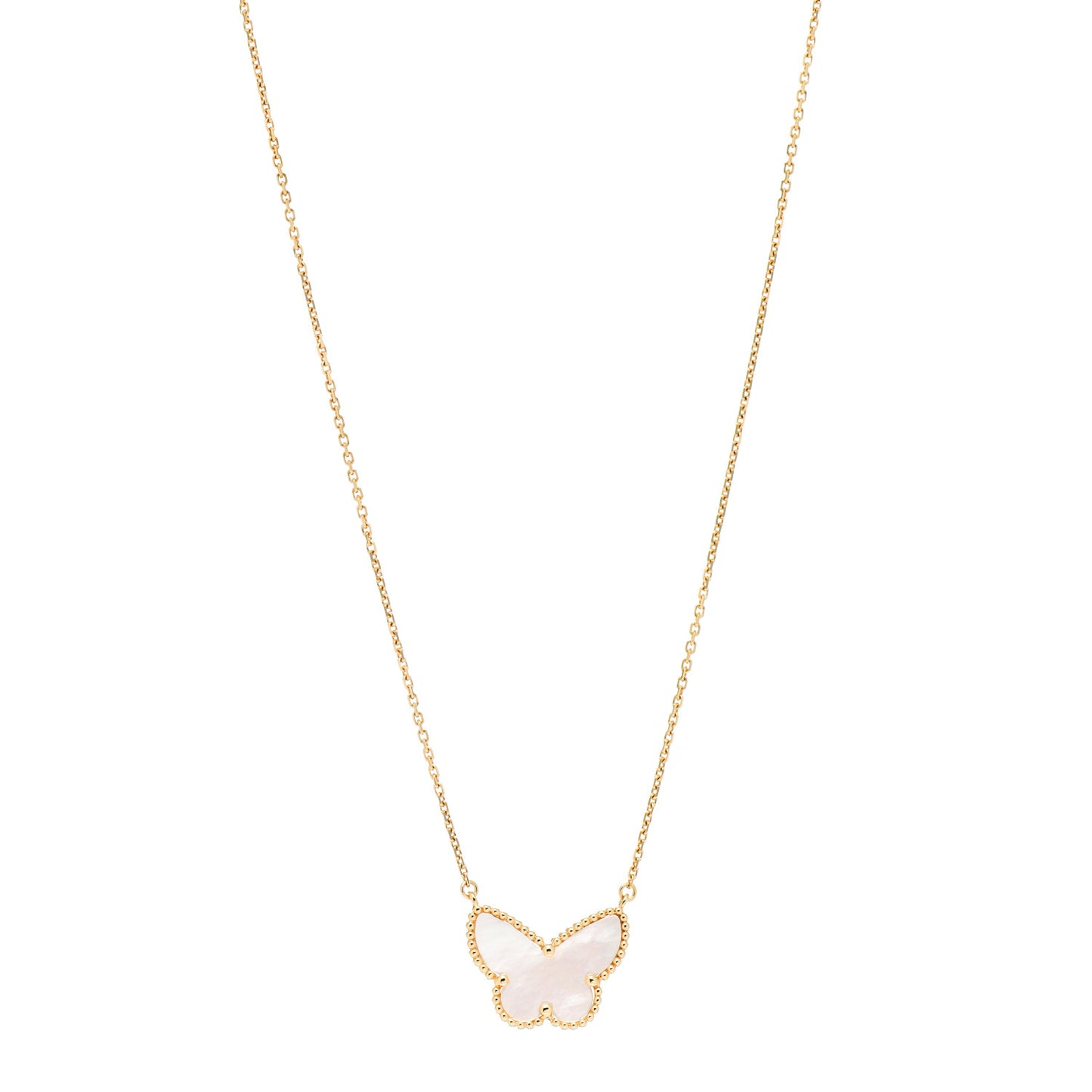 18K Yellow Gold Mother of Pearl Lucky Alhambra Butterfly Pendant Necklace