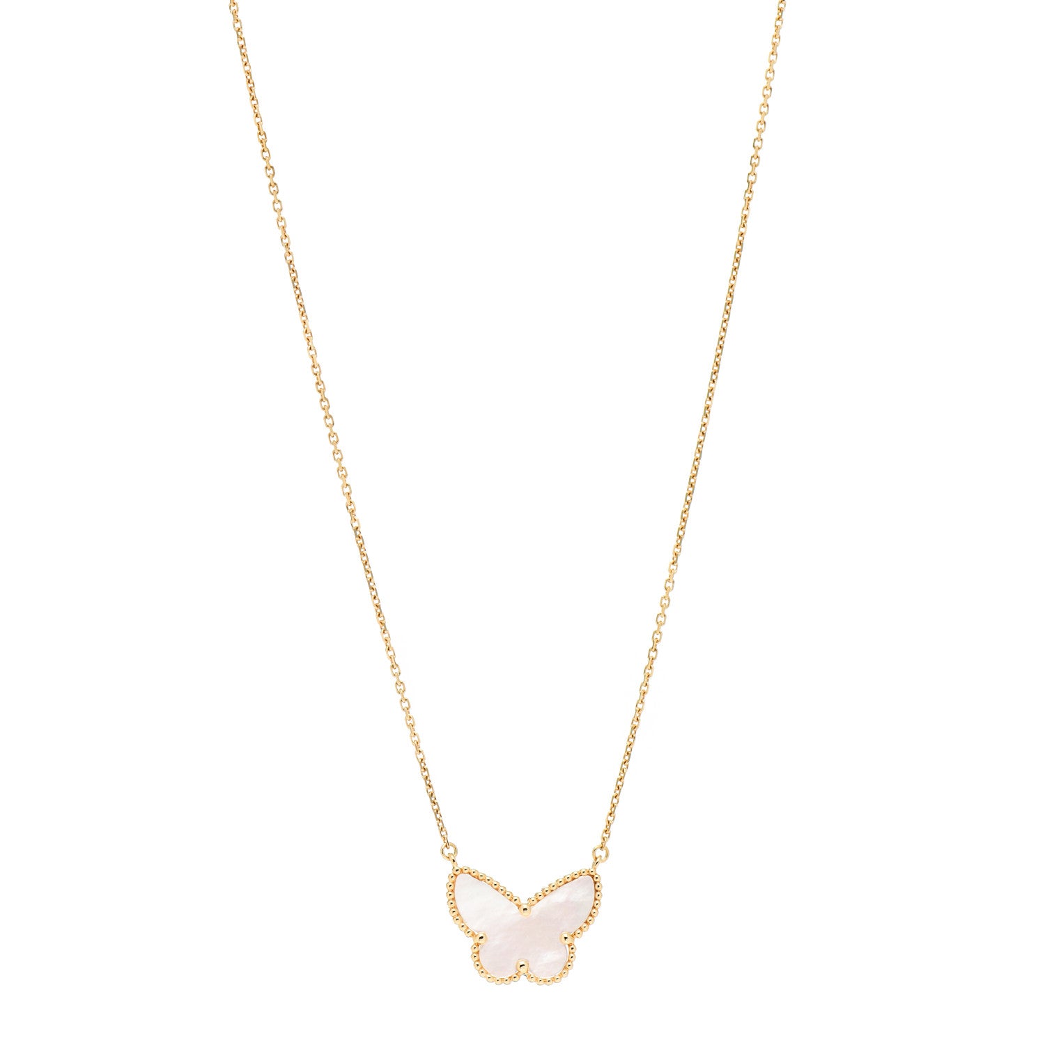 Van Cleef & Arpels 18K Yellow Gold Mother of Pearl Lucky Alhambra Butterfly Pendant Necklace 1 of 4