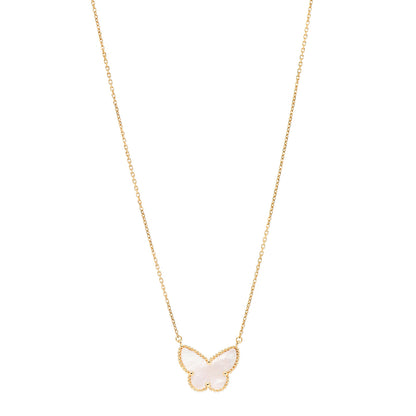 Van Cleef & Arpels 18K Yellow Gold Mother of Pearl Lucky Alhambra Butterfly Pendant Necklace 1 of 4